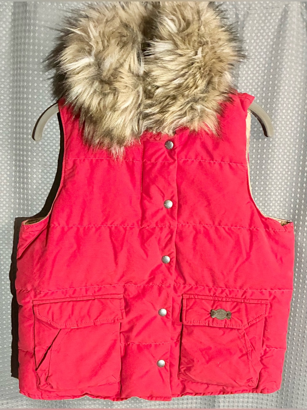 Denim & Supply Red Puffer Vest Sz M Faux-Fur Collar Pockets Ralph Lauren Vintage